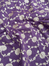 Load image into Gallery viewer, Purple Munga Silk Floral Jaal Fabric
