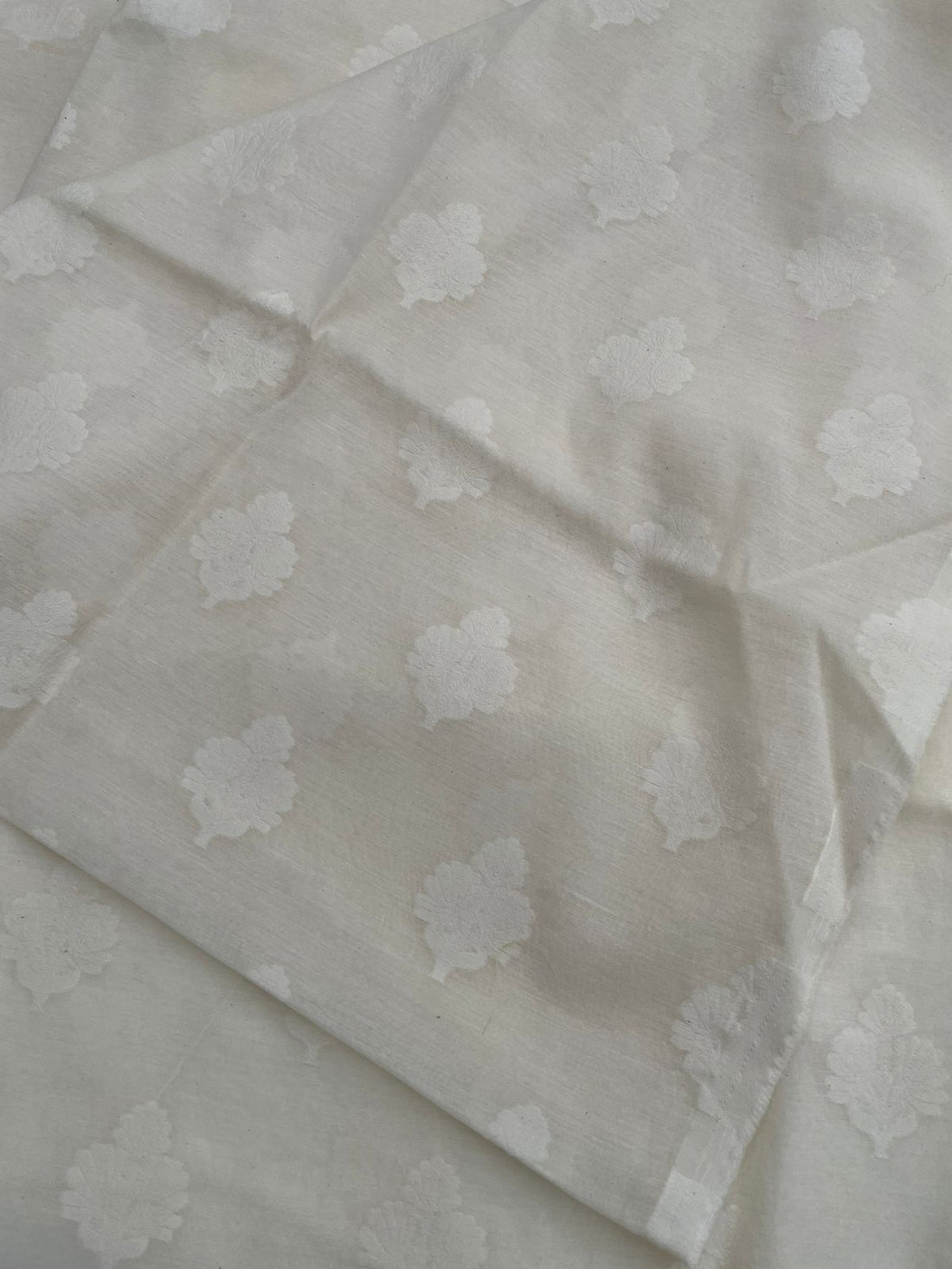 White Jacquard Butidar Pure Chanderi Silk Fabric
