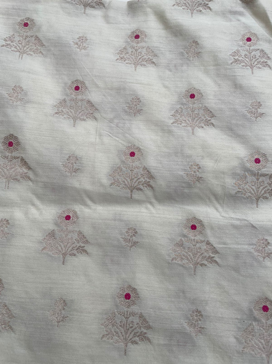 White Pure Chiniya Silk Fabric with Meenakari