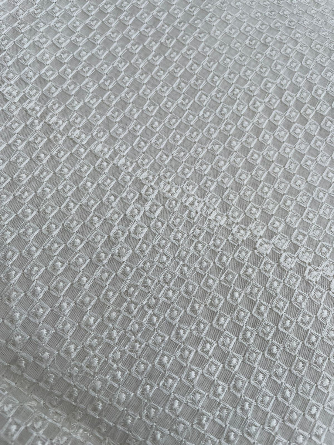 White Jaal Embroidered Chanderi Fabric