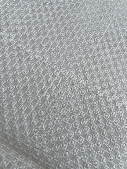 White Jaal Embroidered Chanderi Fabric