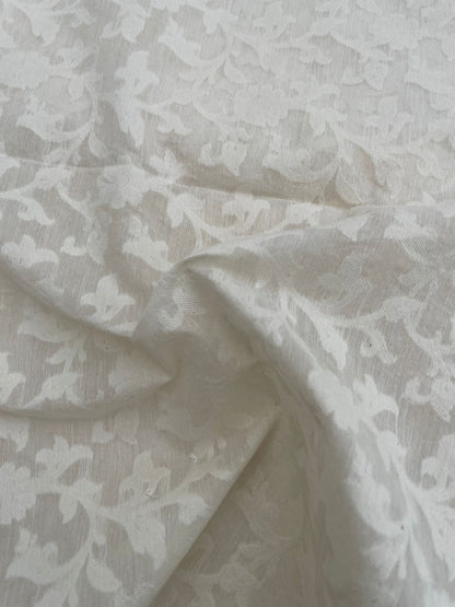 White Jacquard Chanderi Silk Floral Fabric