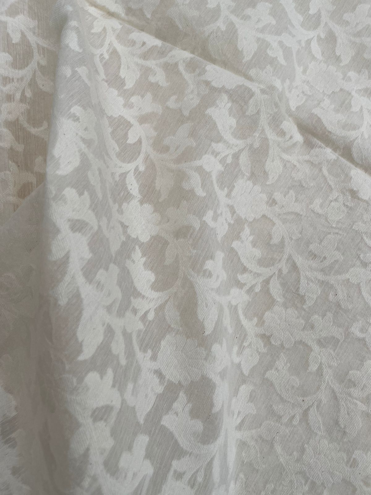 White Jacquard Chanderi Silk Floral Fabric