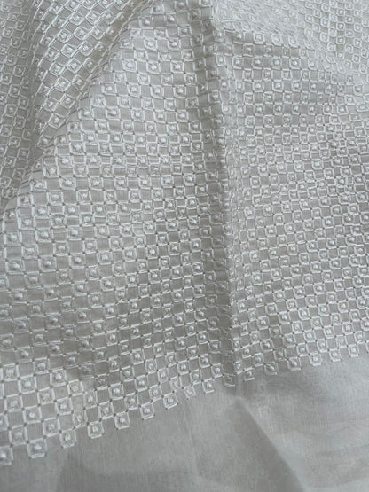 White Jaal Embroidered Chanderi Fabric