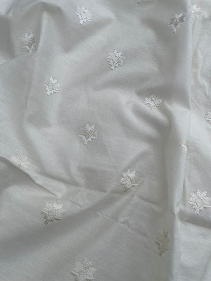 Embroidered Butidar White Banarasi Silk Fabric
