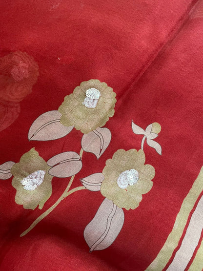 Red Pure Organza Saree with Hand Embroidry