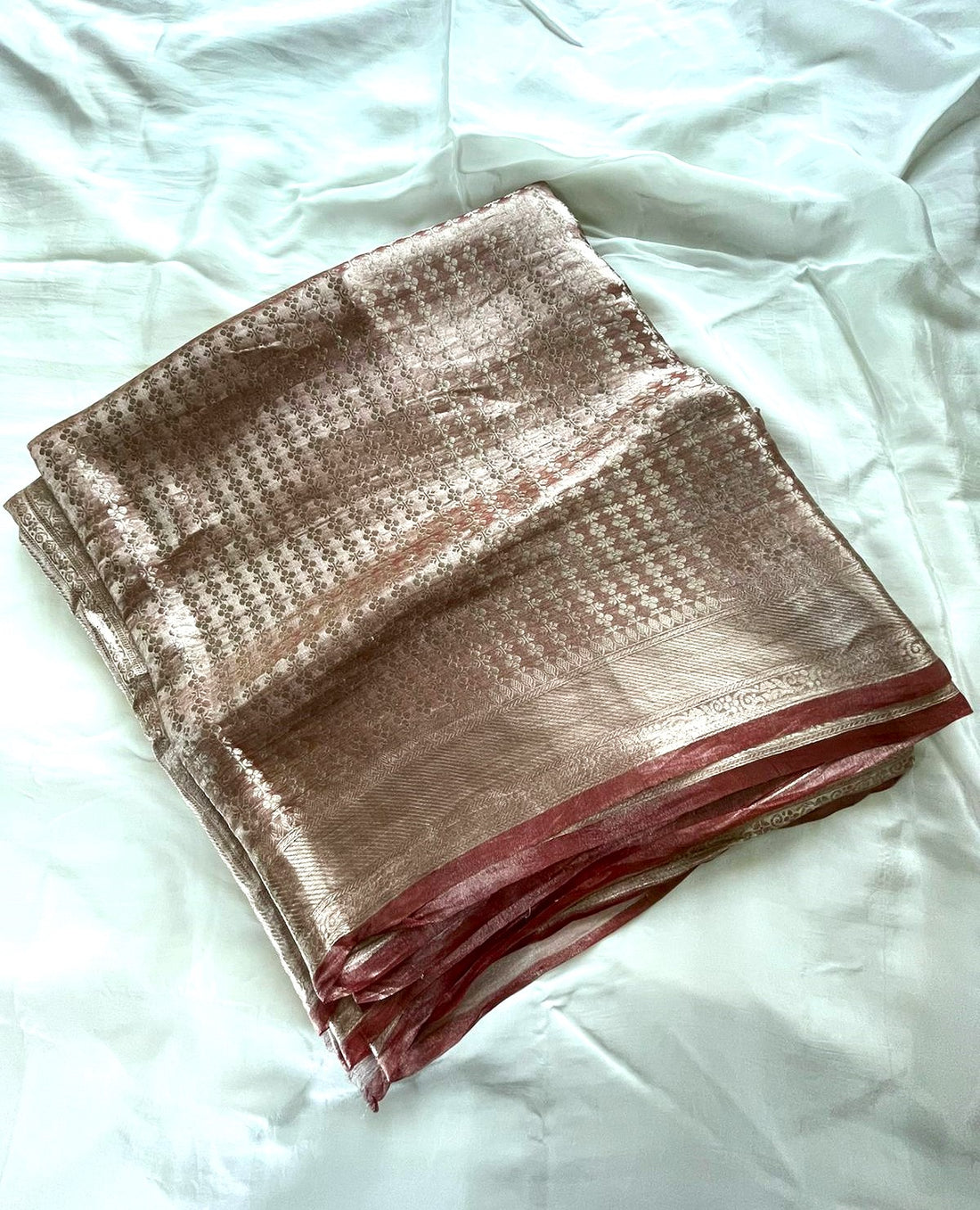 Rust Pink Handwoven Pure Tissue Silk Saree