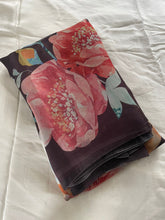 Load image into Gallery viewer, Wine Satin Organza Printed Half Half Saree
