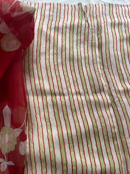 Red Pure Organza Saree with Hand Embroidry