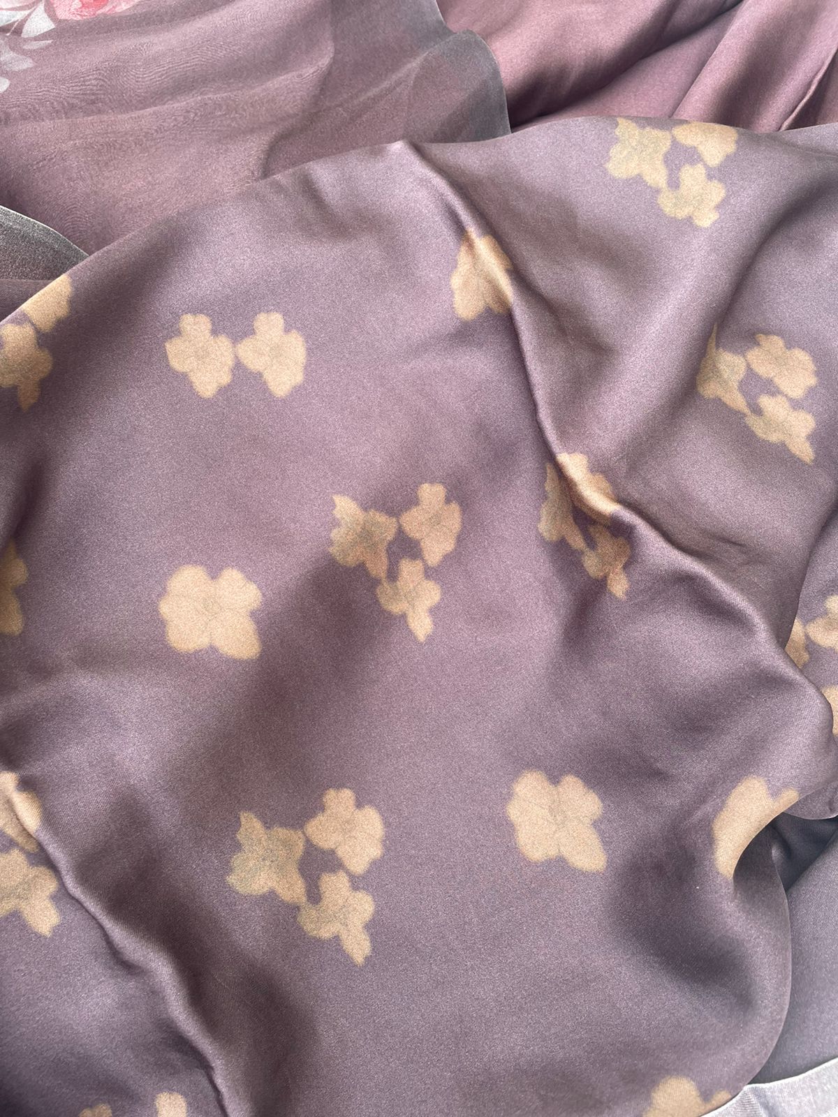 Wine Satin Organza Printed Half Half Saree