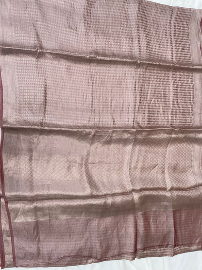 Rust Pink Handwoven Pure Tissue Silk Saree