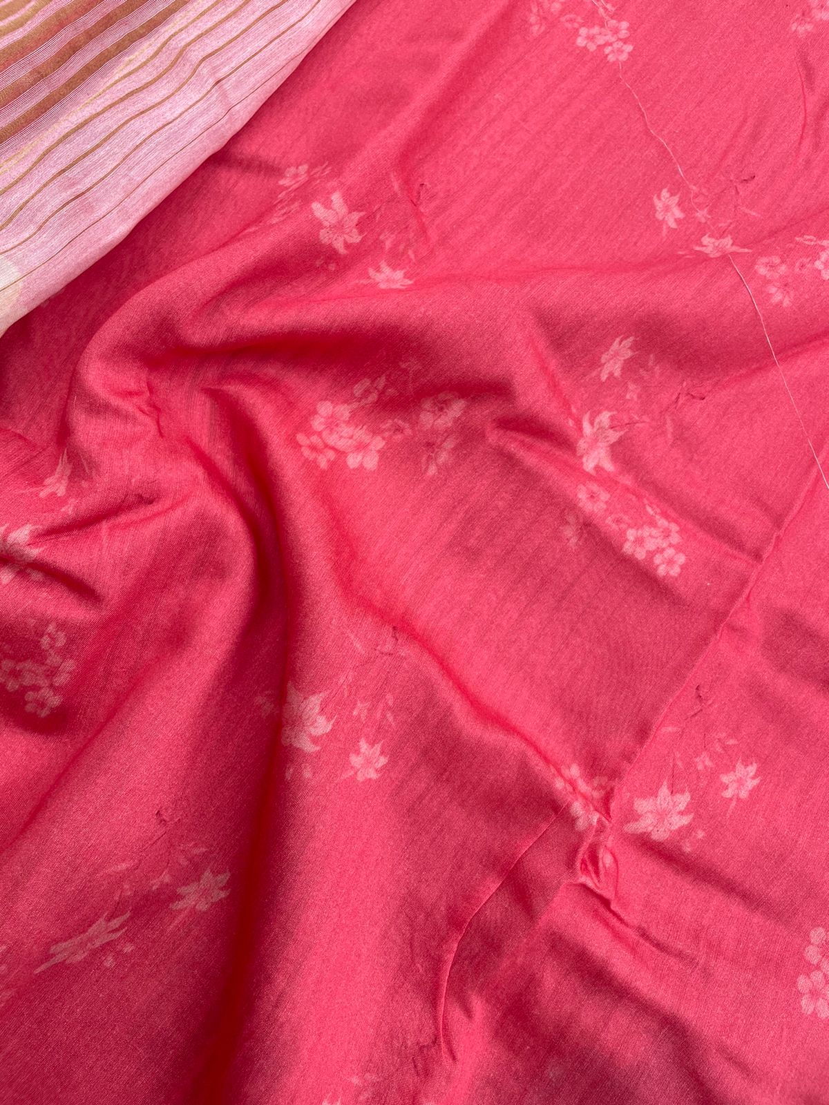 Pink Striped Tissue Chiniya Printed Saree