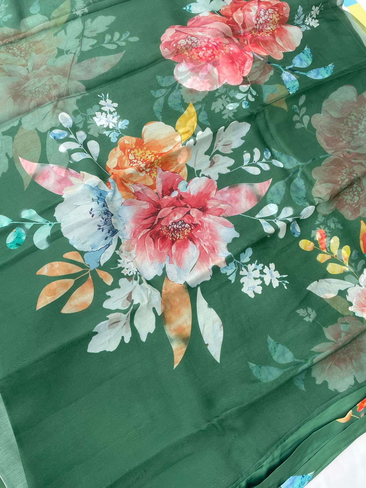 Green Satin Organza Printed Half Half Saree