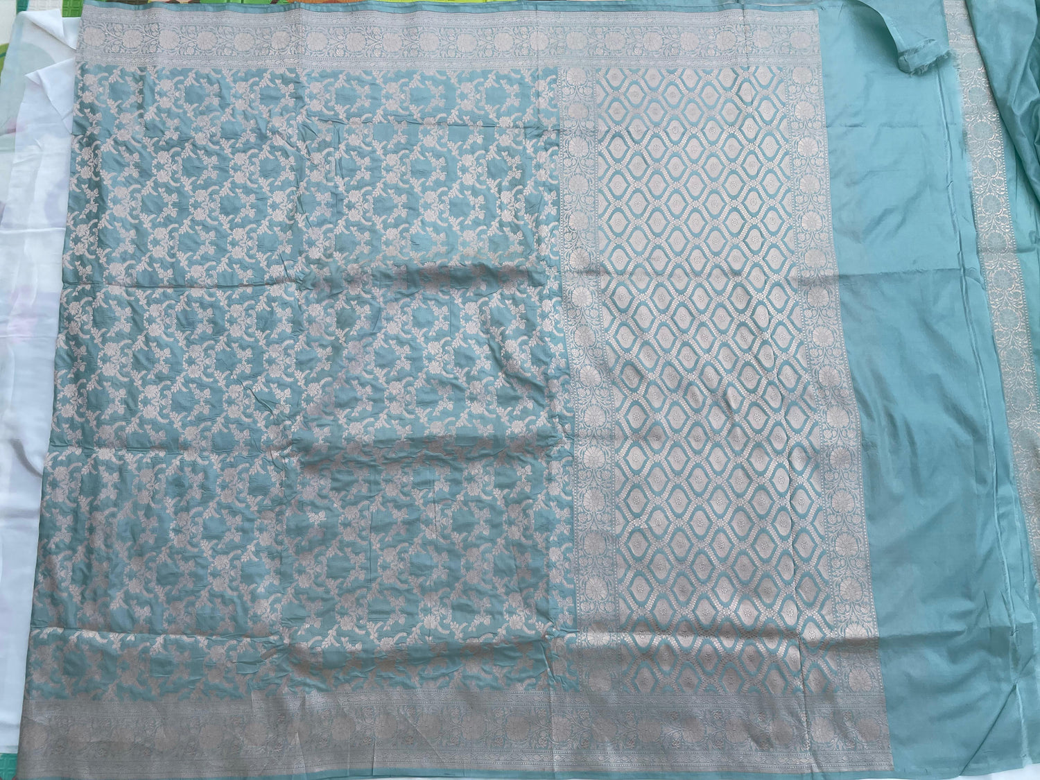 Light Blue Handloom Banarasi Pure Silk Jangla Saree