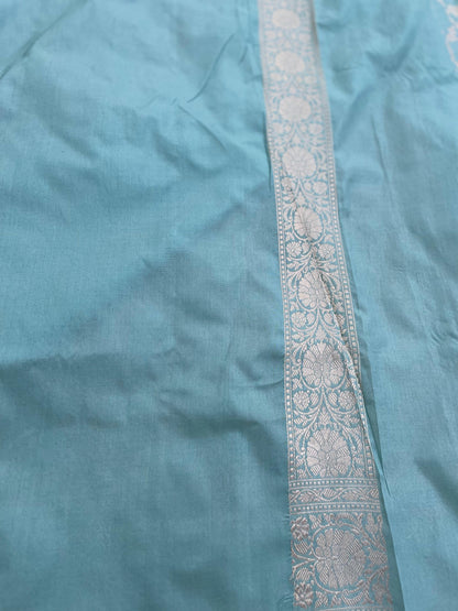 Light Blue Handloom Banarasi Pure Silk Jangla Saree