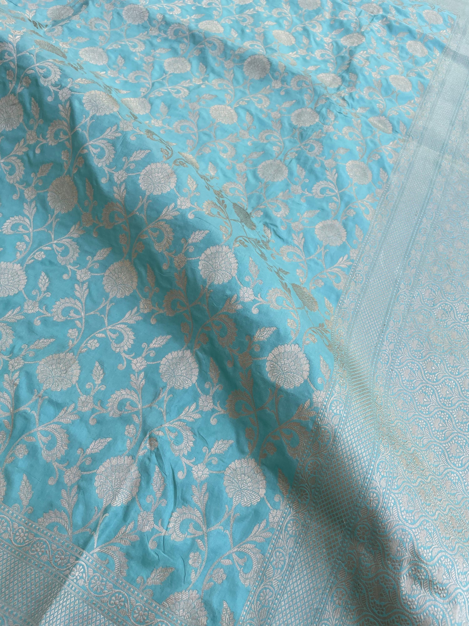 Light Blue Handloom Banarasi Pure Silk Jangla Saree