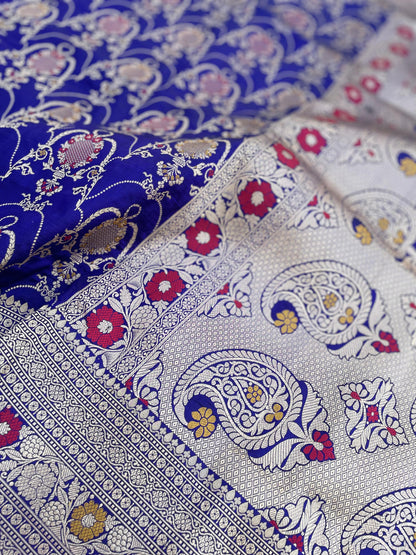 Purple Handloom Banarasi Pure Silk Meenakari Jangla Saree