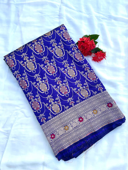 Purple Handloom Banarasi Pure Silk Meenakari Jangla Saree