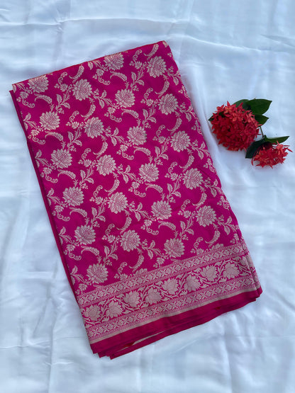 Pink Handloom Banarasi Pure Silk Jangla Saree