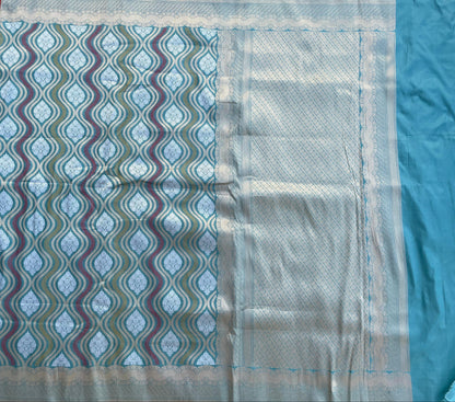 Light Blue Meenakari Handloom Banarasi Pure Silk Jangla Saree