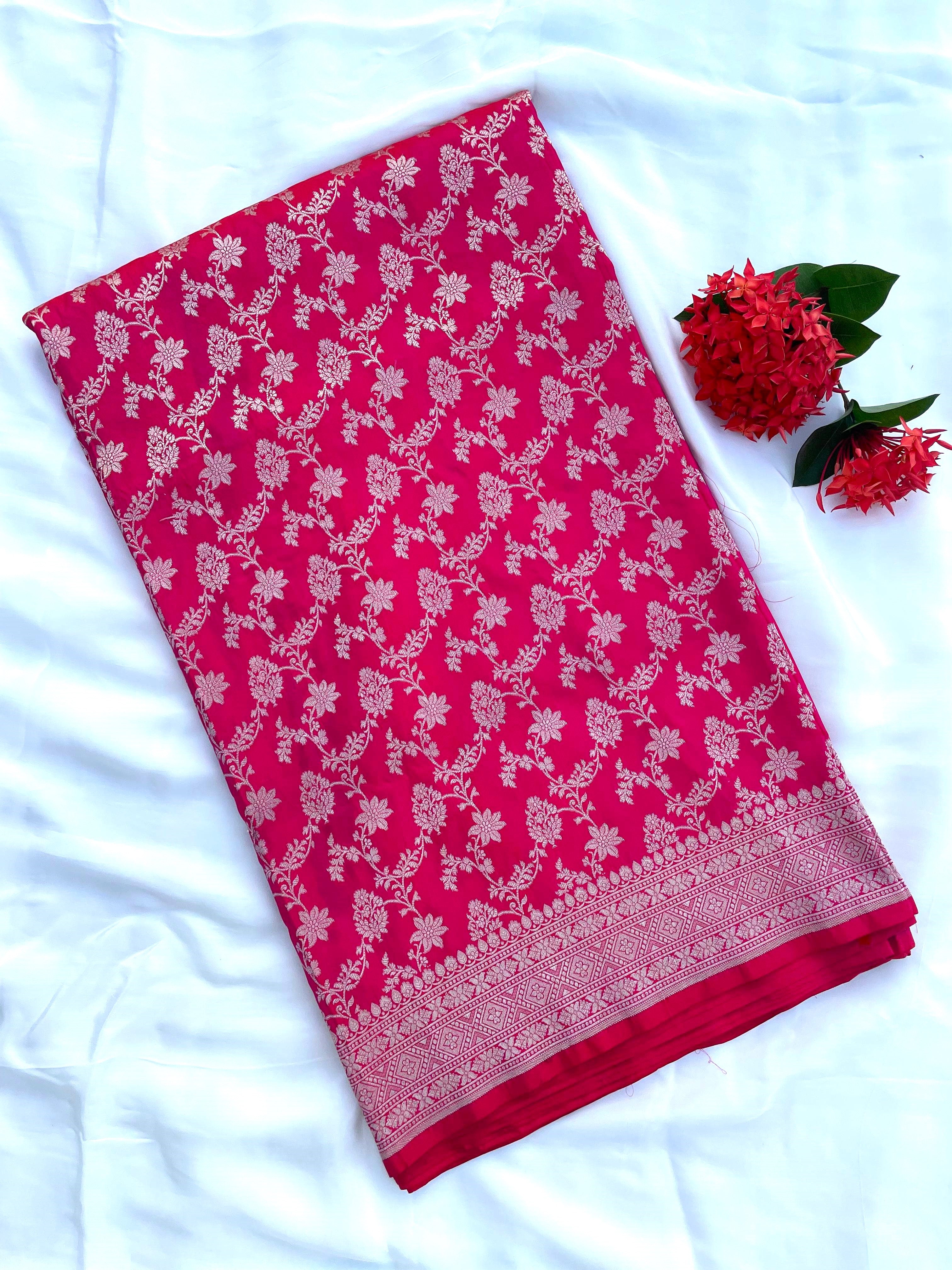Pink Handloom Banarasi Pure Silk Jangla Saree