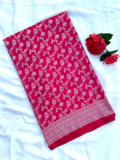 Pink Handloom Banarasi Pure Silk Jangla Saree