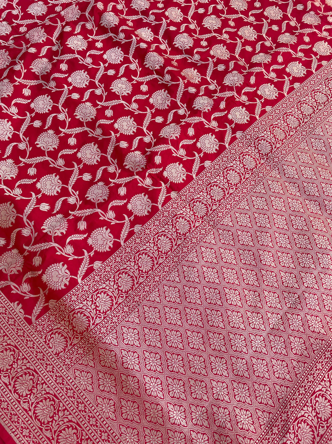 Red Handloom Pure Silk Jangla Saree