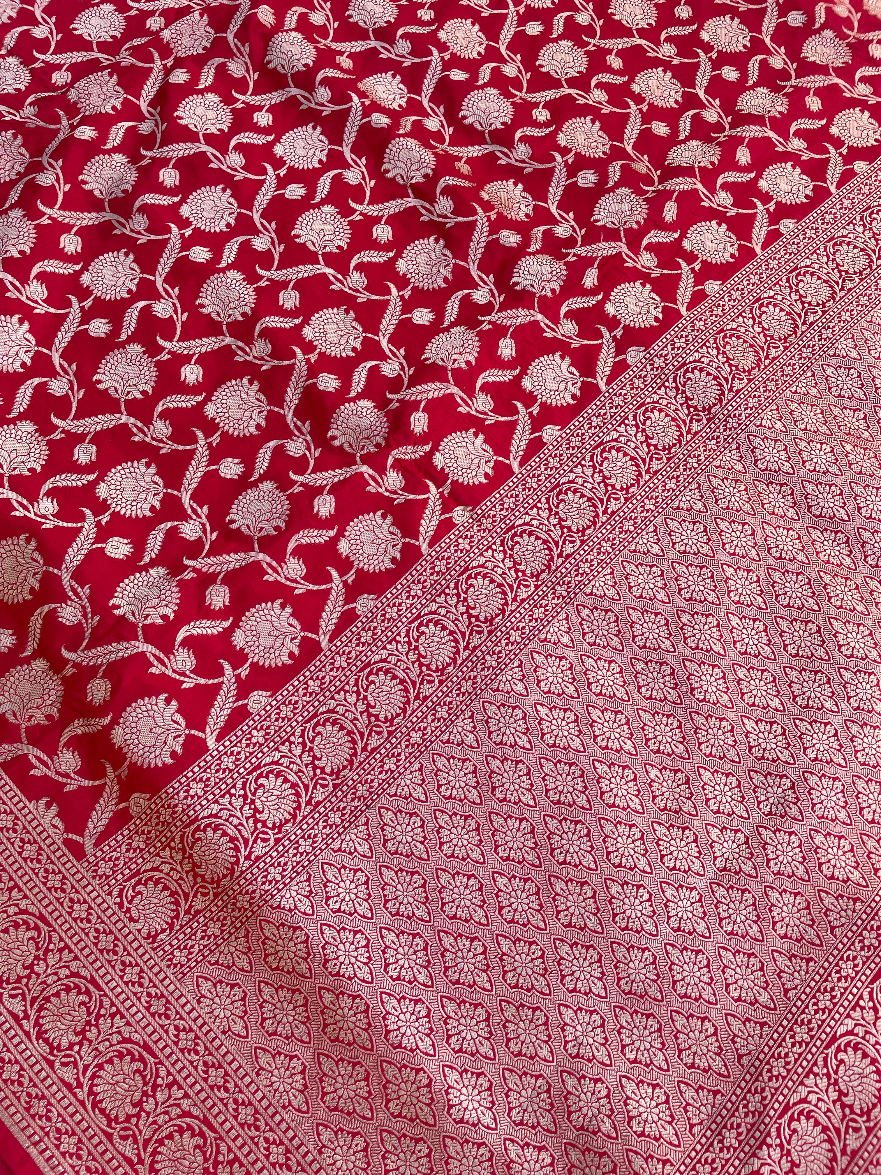 Red Handloom Pure Silk Jangla Saree