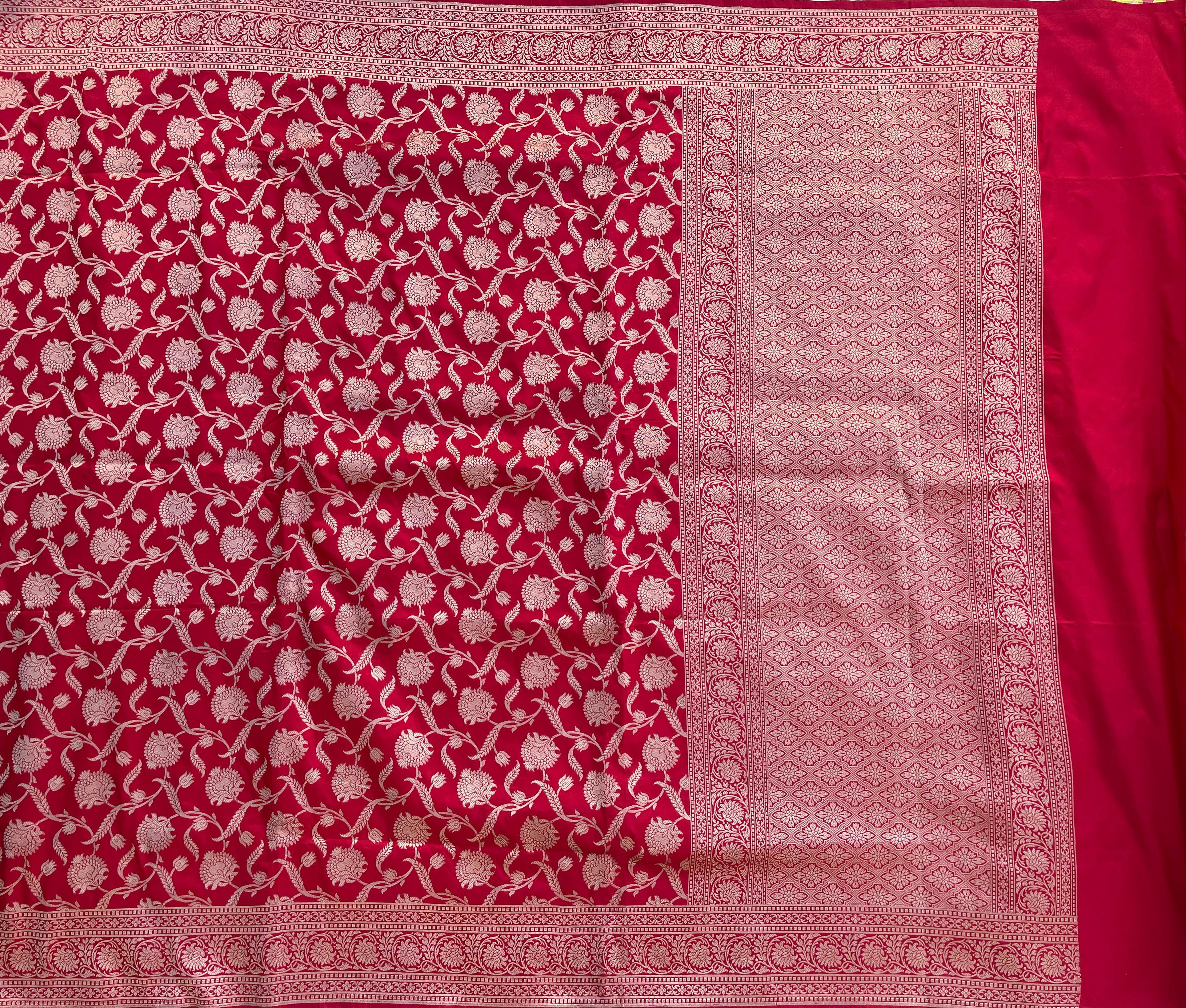 Red Handloom Pure Silk Jangla Saree