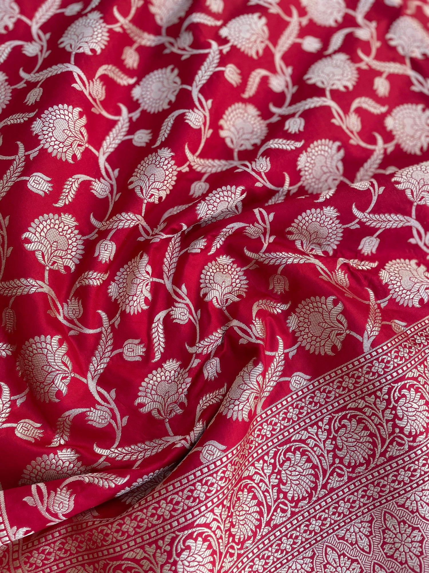 Red Handloom Pure Silk Jangla Saree