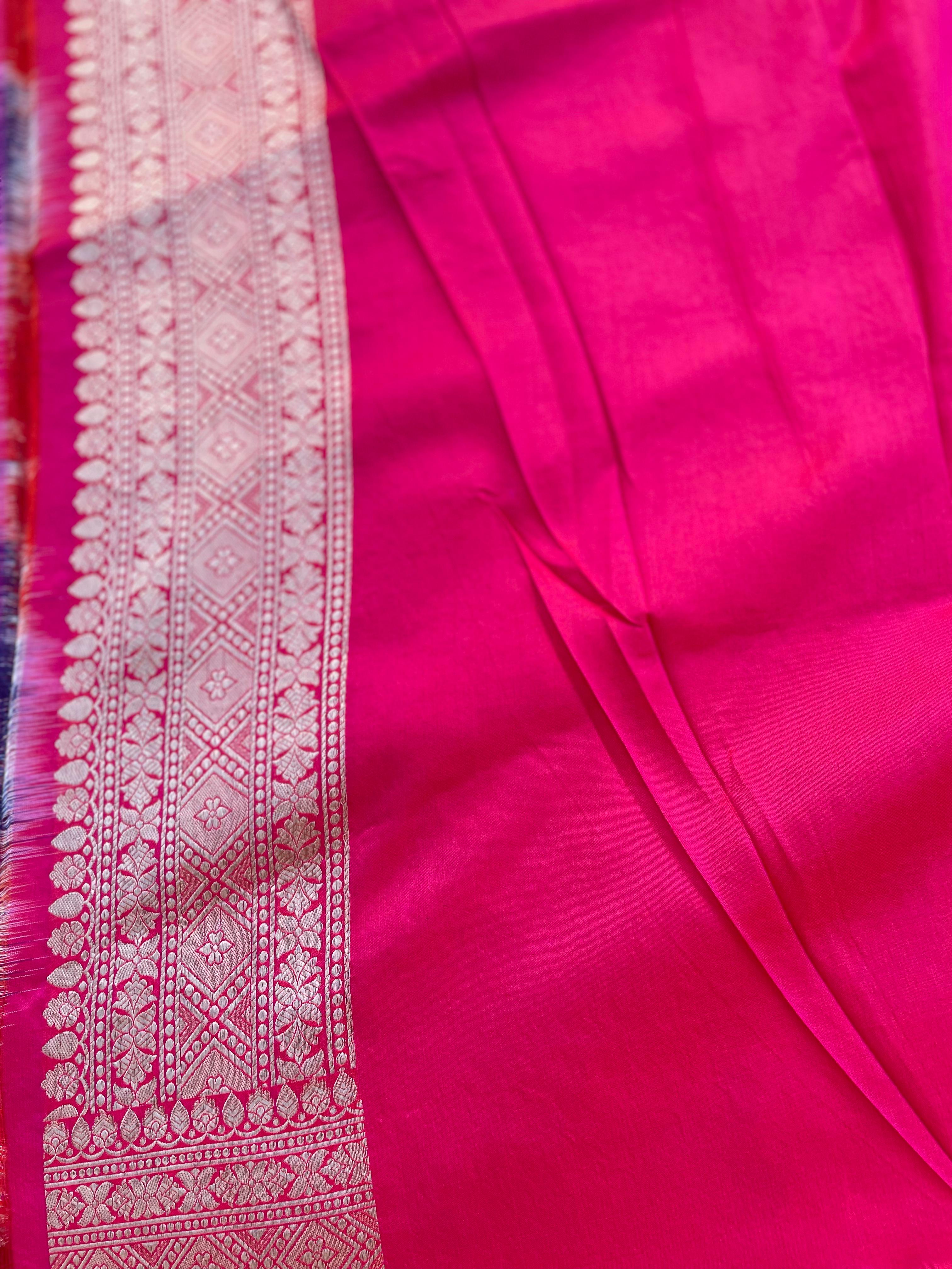 Pink Handloom Banarasi Pure Silk Jangla Saree