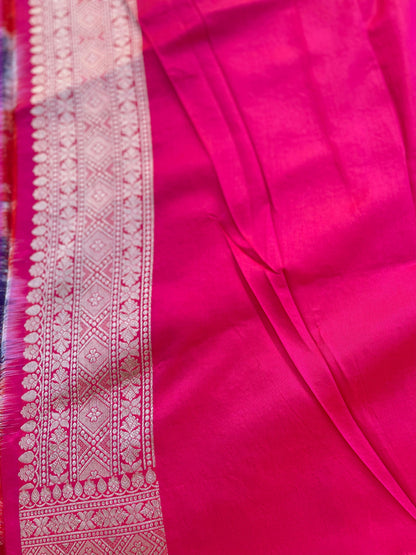 Pink Handloom Banarasi Pure Silk Jangla Saree