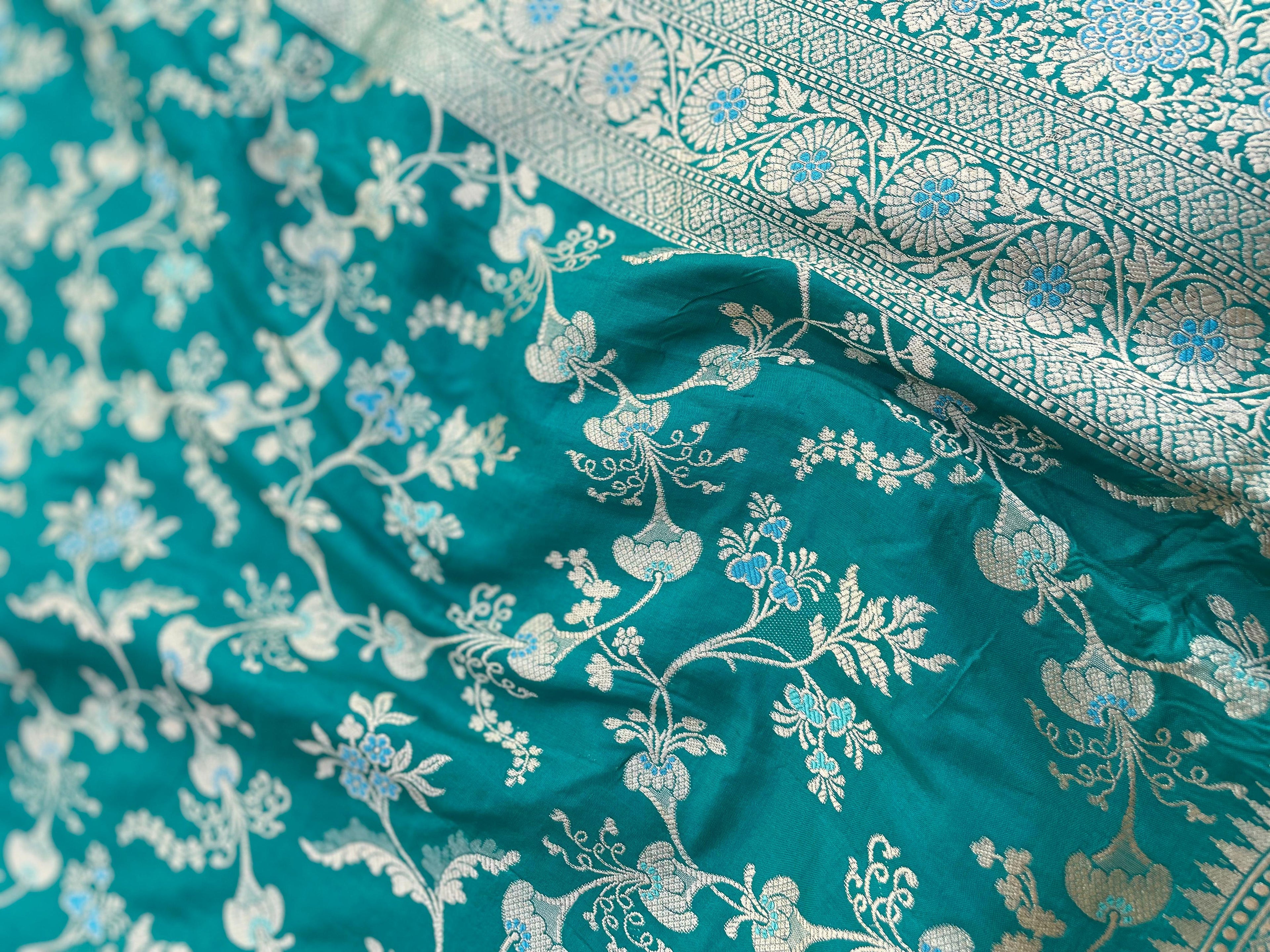 Green Handloom Banarasi Pure Silk Jangla Saree