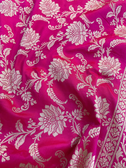Pink Handloom Banarasi Pure Silk Jangla Saree