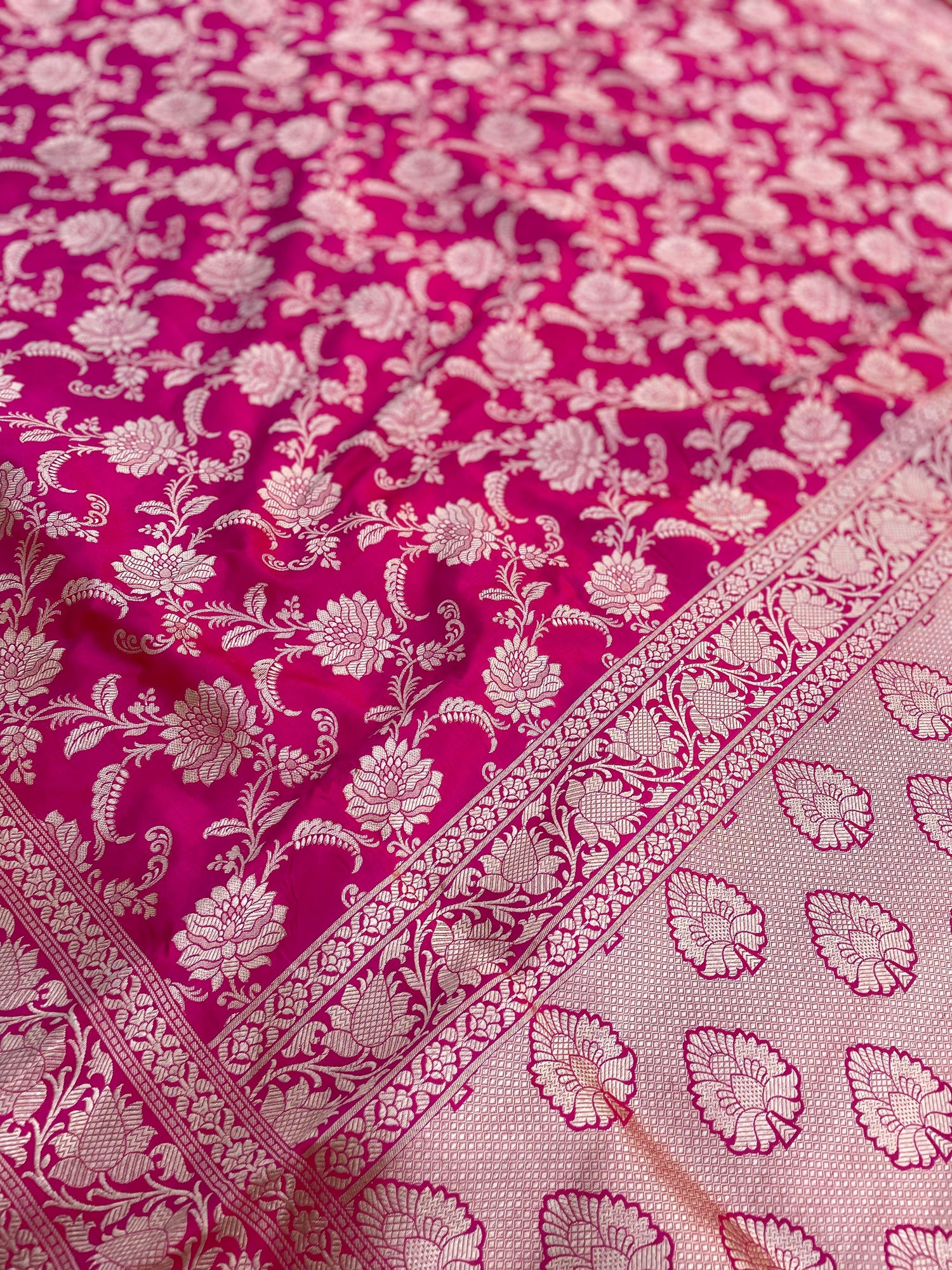 Pink Handloom Banarasi Pure Silk Jangla Saree