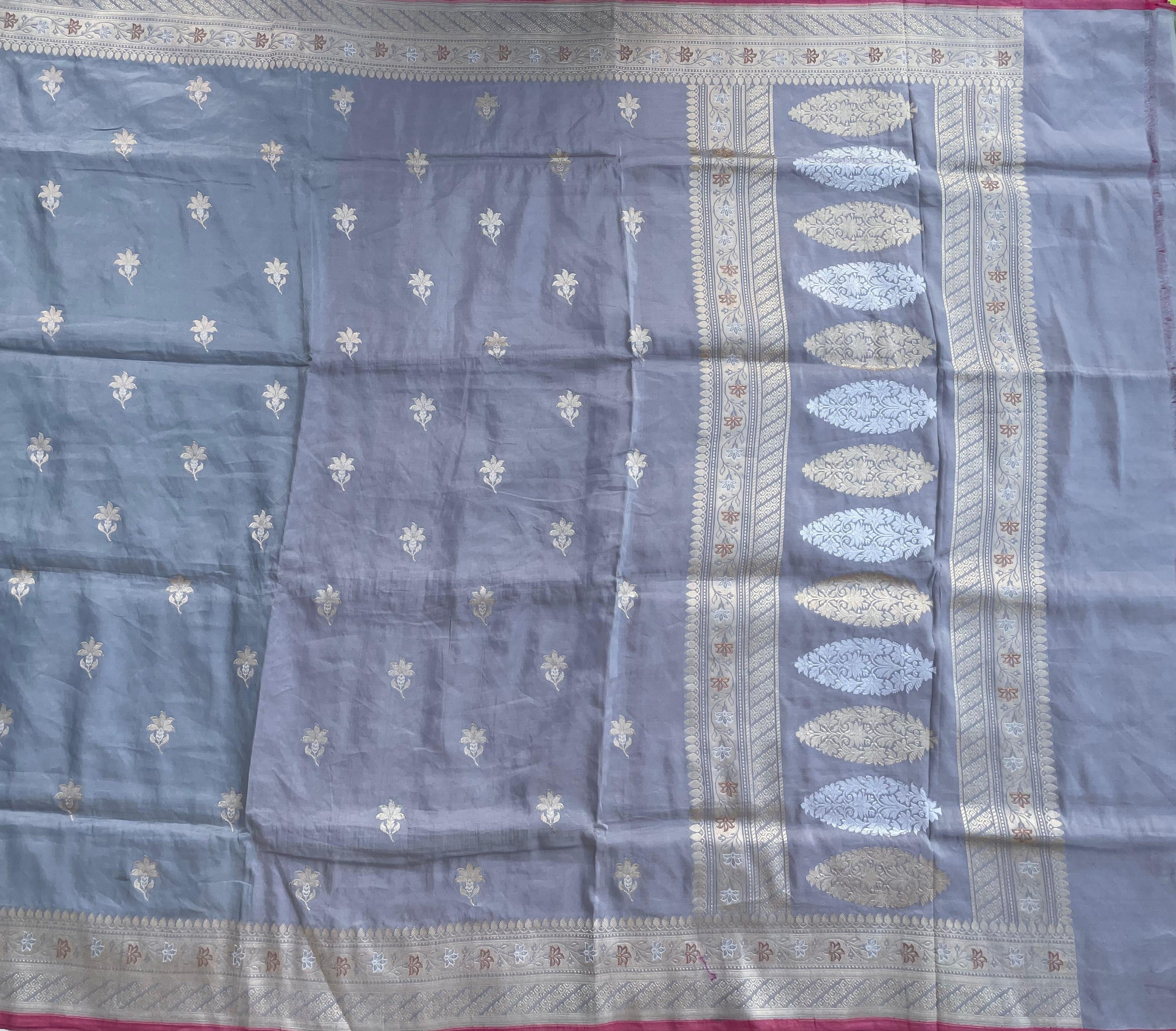 Gray Handloom Banarasi Pure Tissue Silk Kadhua Saree