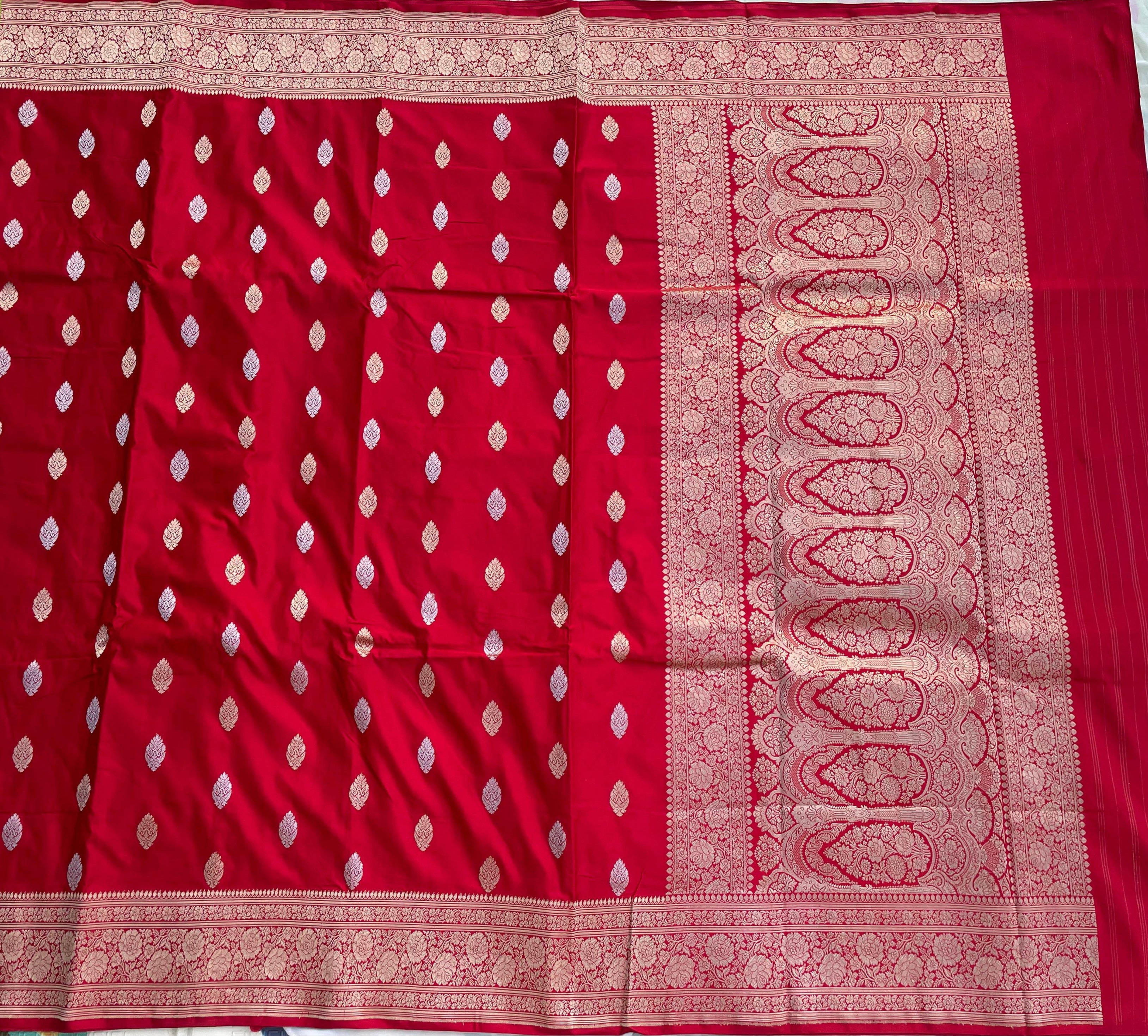Red Handloom Satin Silk Banarasi Kadhua Silk Saree