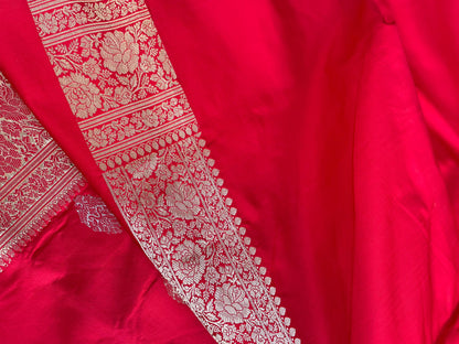 Red Handloom Satin Silk Banarasi Kadhua Silk Saree