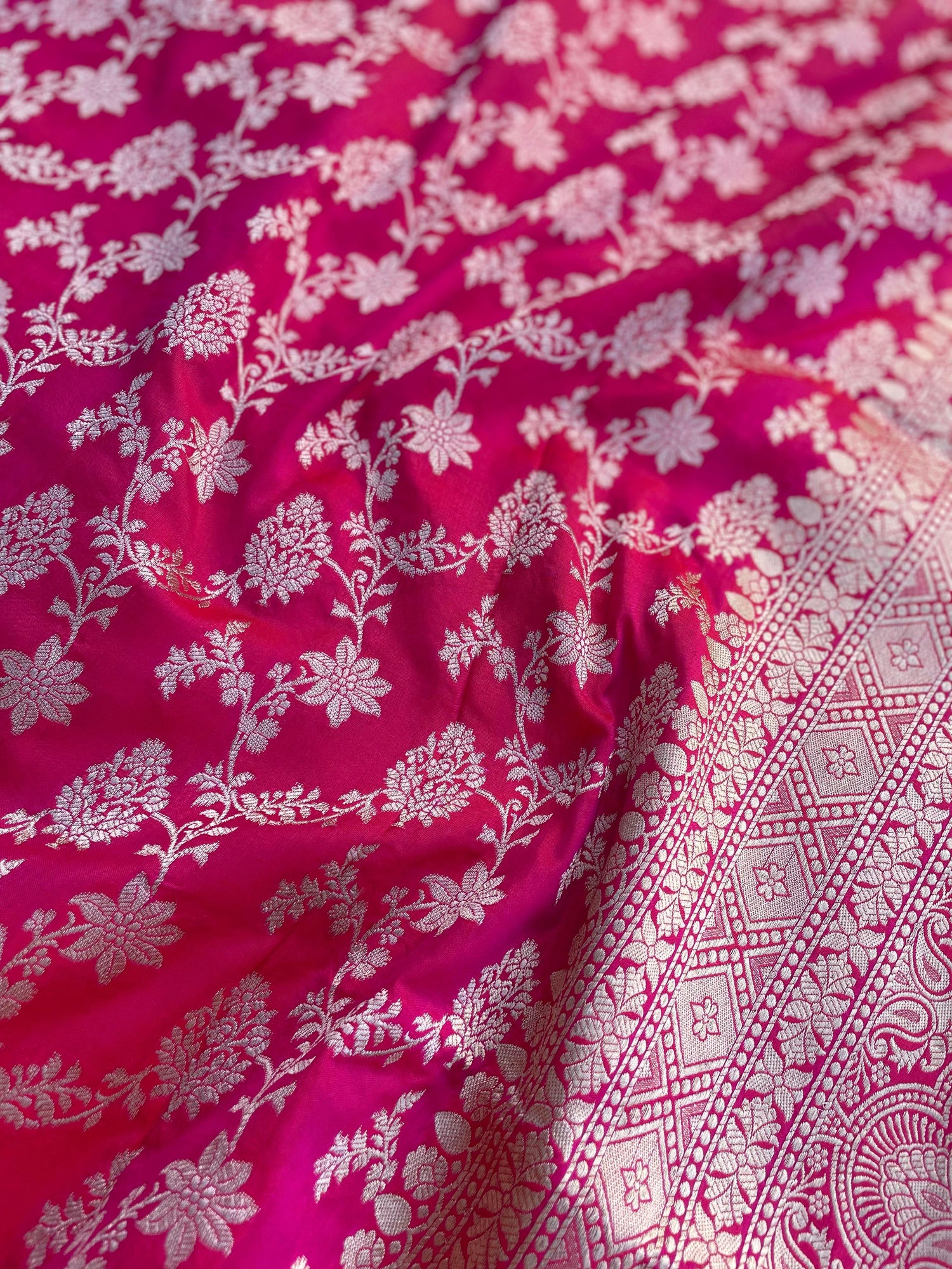 Pink Handloom Banarasi Pure Silk Jangla Saree