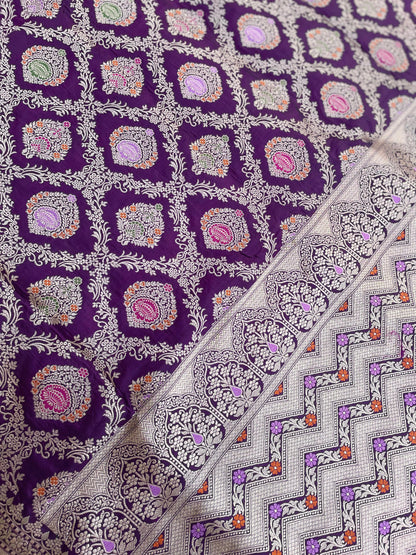 Purple Handloom Banarasi Pure Silk Minakari Jangla Saree