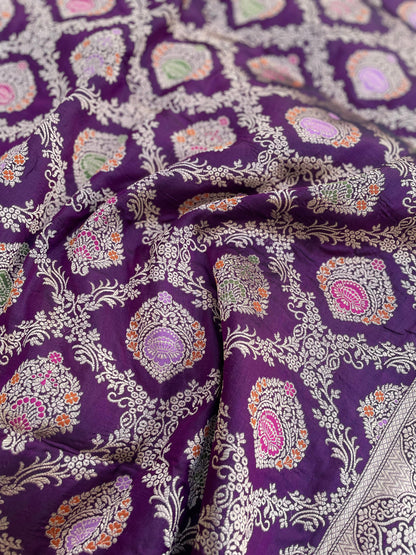 Purple Handloom Banarasi Pure Silk Minakari Jangla Saree