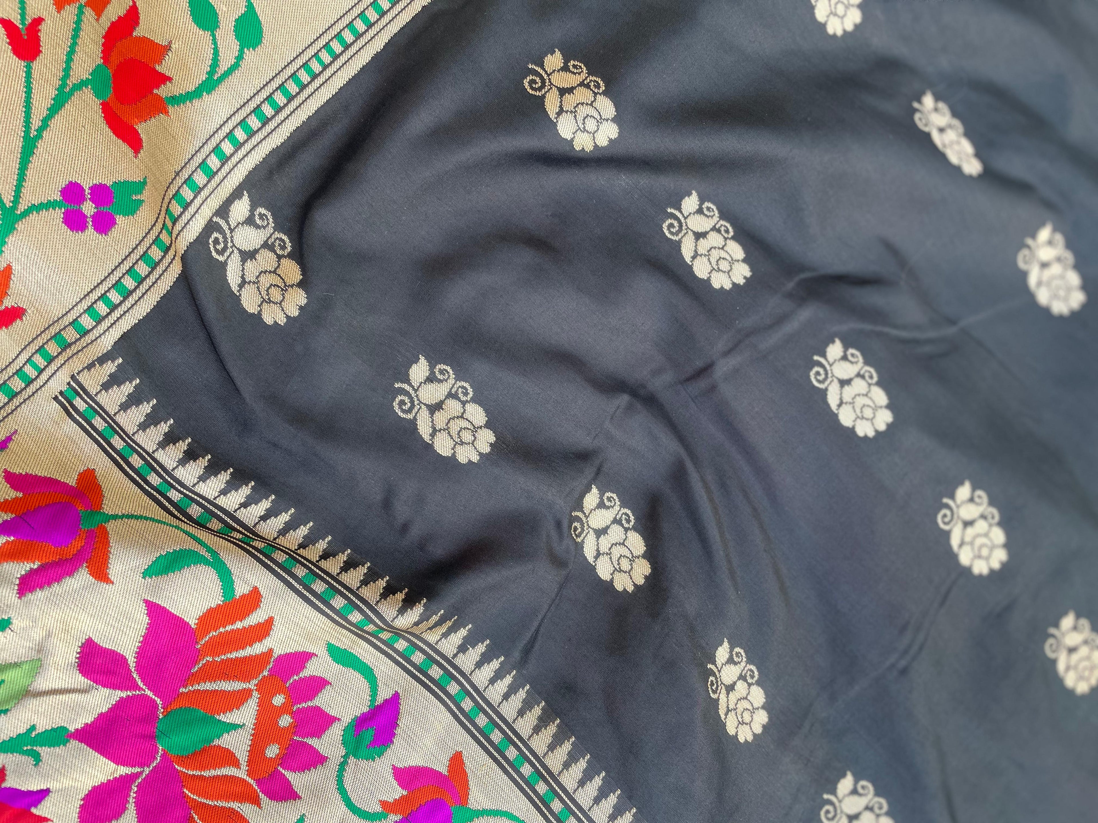 Black Handloom Kataan Silk Banarasi Paithani Silk Saree