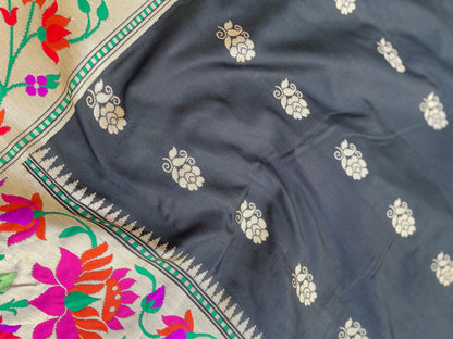 Black Handloom Kataan Silk Banarasi Paithani Silk Saree