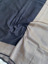 Load image into Gallery viewer, Black Handloom Mashru Silk Banarasi Silk Saree
