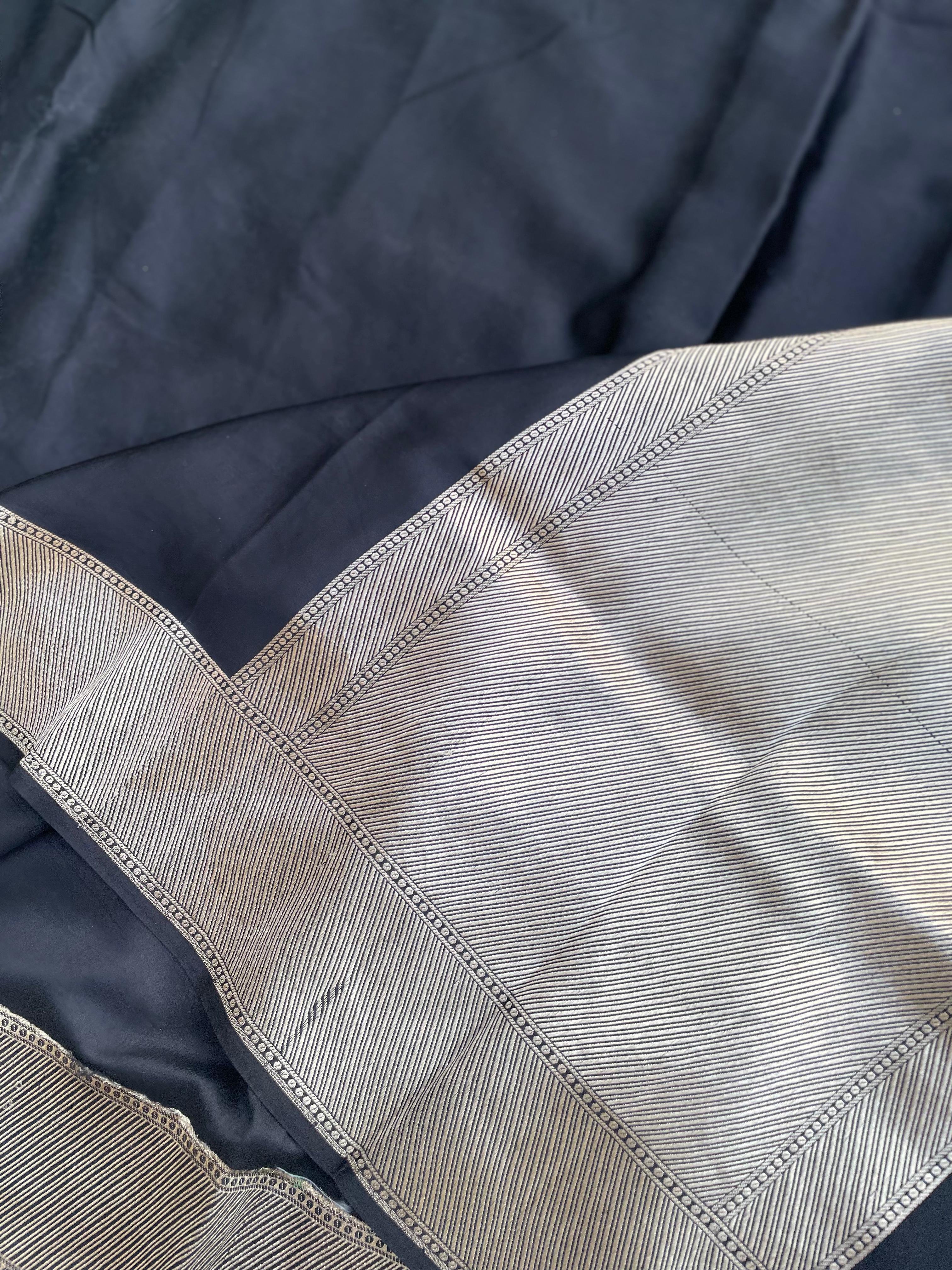 Black Handloom Satin Silk Banarasi Saree