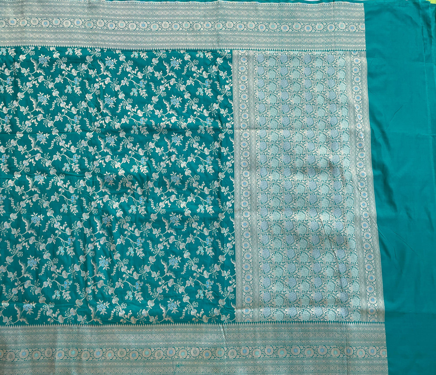 Green Handloom Banarasi Pure Silk Jangla Saree