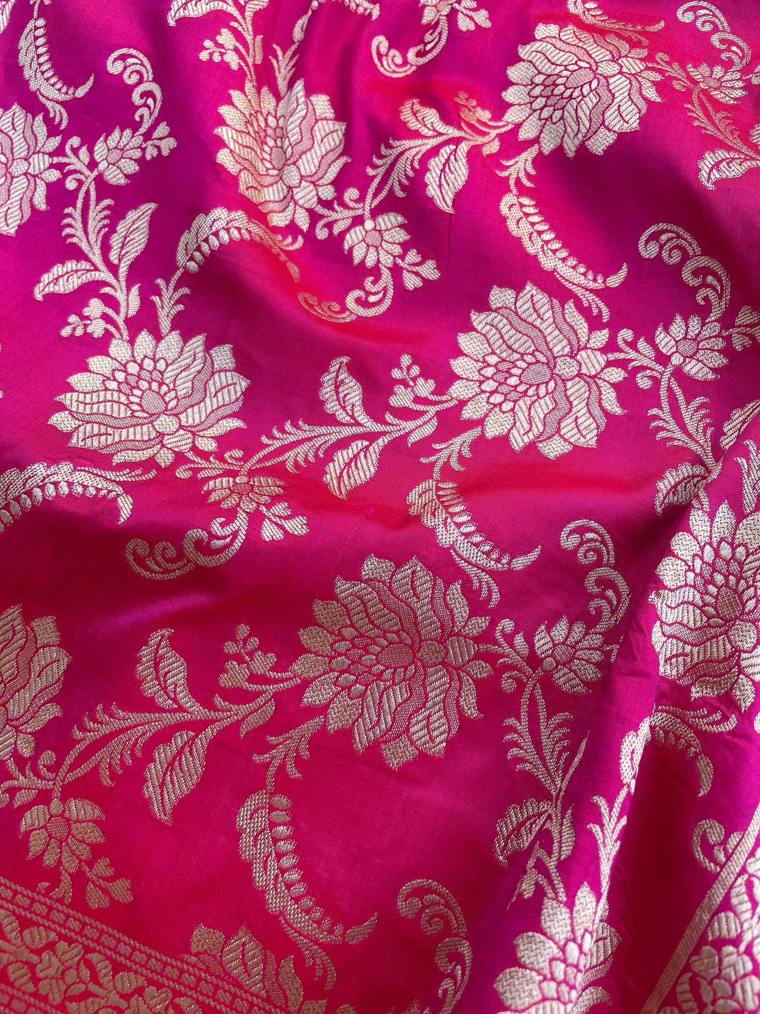 Pink Handloom Banarasi Pure Silk Jangla Saree