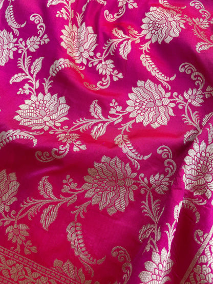Pink Handloom Banarasi Pure Silk Jangla Saree