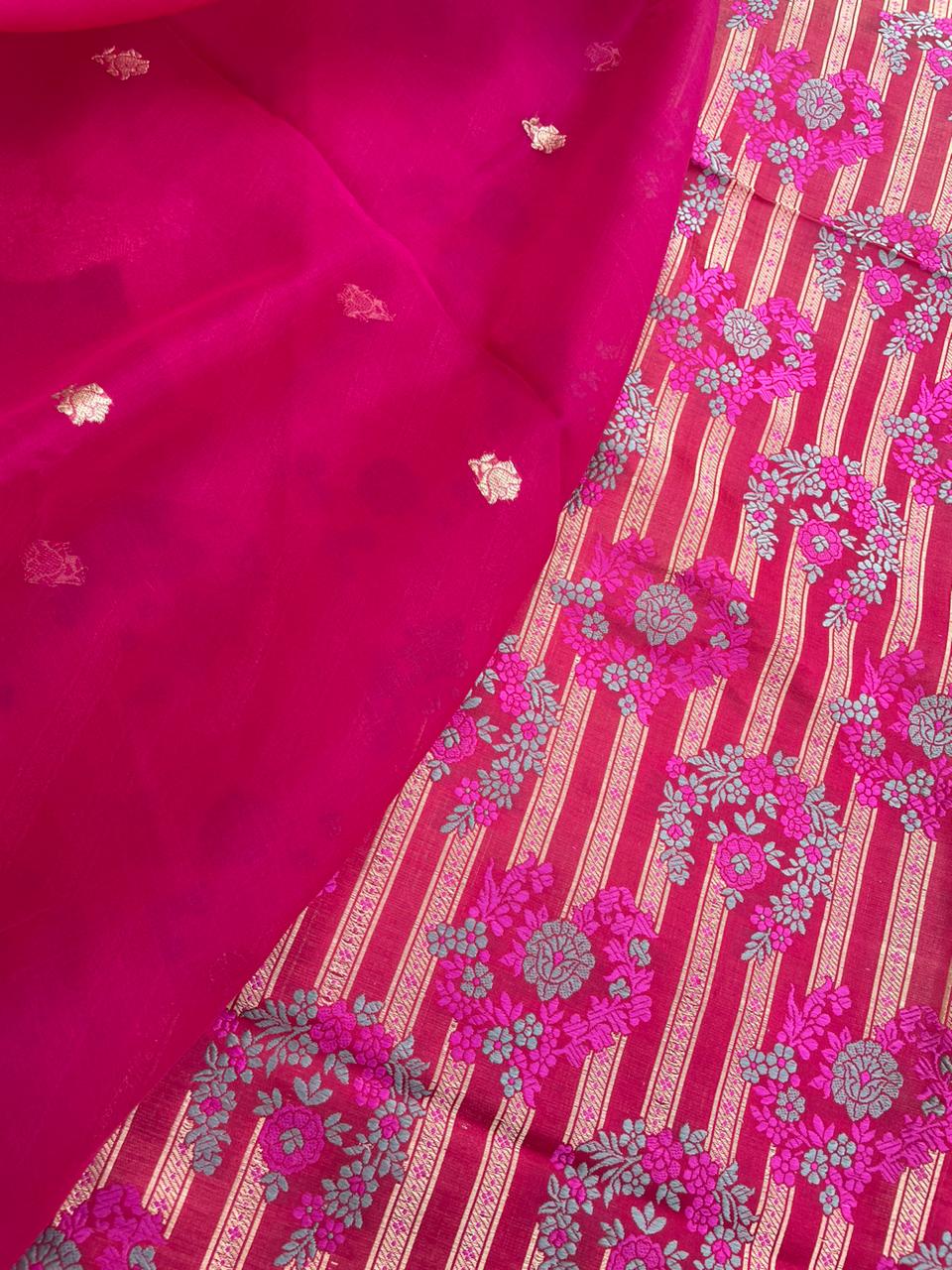 Pink Handwoven Satin Silk Banarasi Suit Fabric