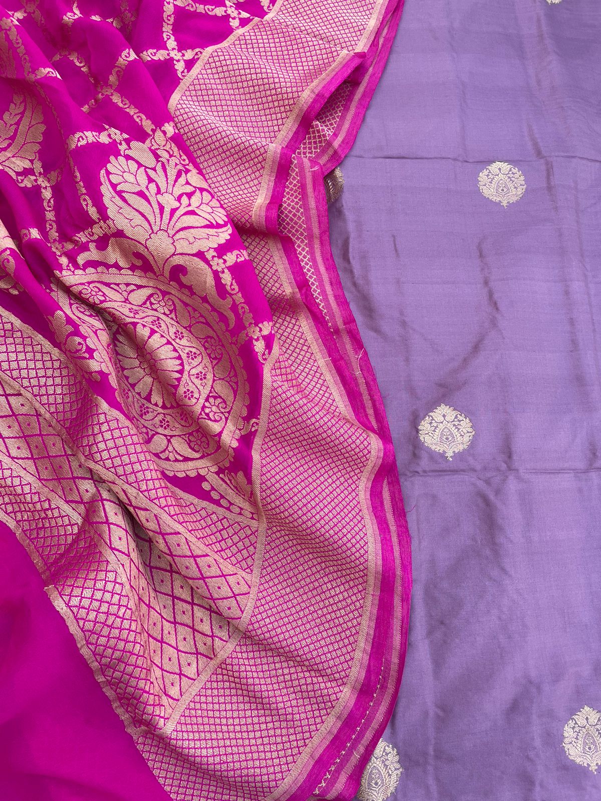 Purple Handwoven Pure Kataan Silk Banarasi Suit Fabric